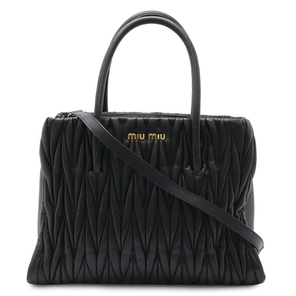 Miu Miu Matelasse Gathered 2way Shoulder Bag Leather Black